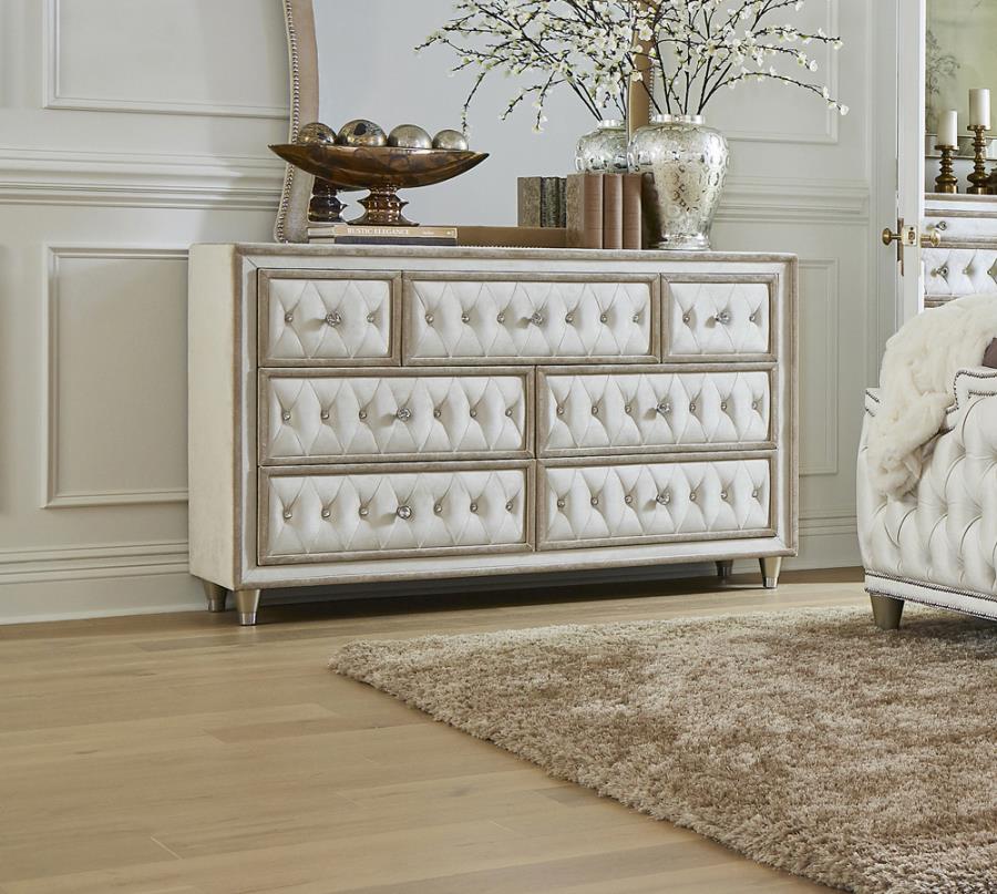 Antonella 7-drawer Upholstered Dresser Ivory and Camel_0