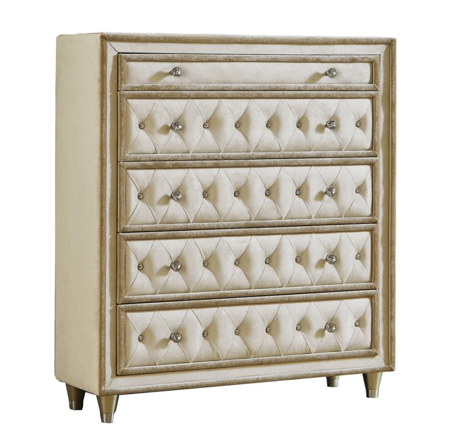 Antonella 5-drawer Upholstered Chest Ivory and Camel_1