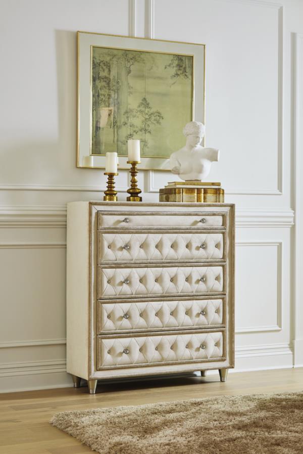 Antonella 5-drawer Upholstered Chest Ivory and Camel_0