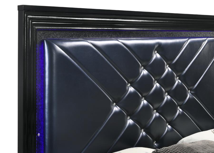 Penelope Eastern King Bed with LED Lighting Black and Midnight Star_1