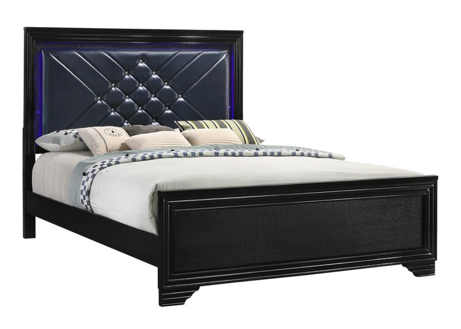 Penelope Eastern King Bed with LED Lighting Black and Midnight Star_0