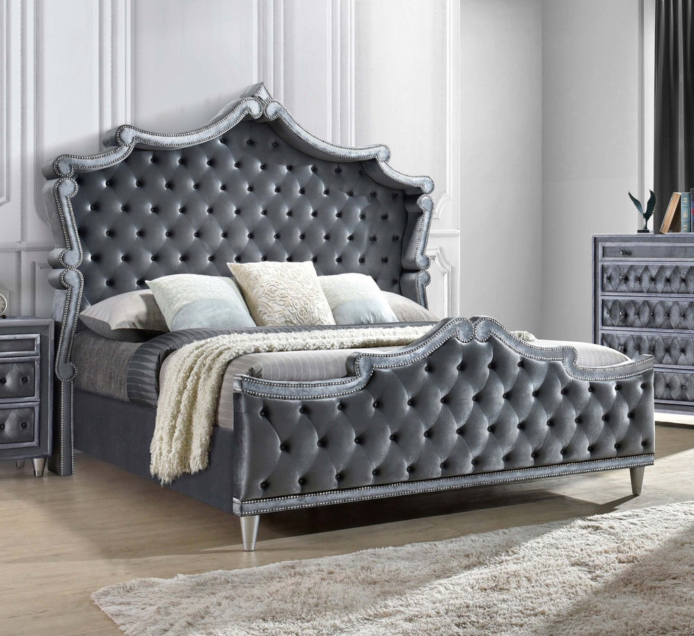 Antonella Upholstered Tufted Queen Bed Grey_1