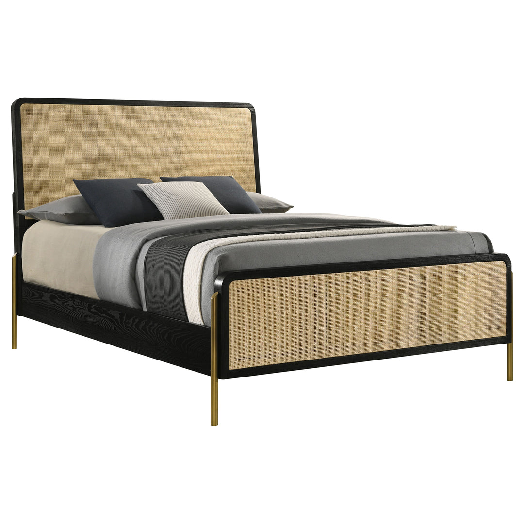Arini Eastern King Bed with Woven Rattan Headboard Black and Natural_2