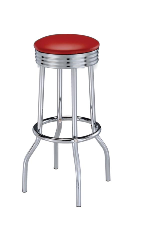 Upholstered Top Bar Stools Red and Chrome (Set of 2)_1