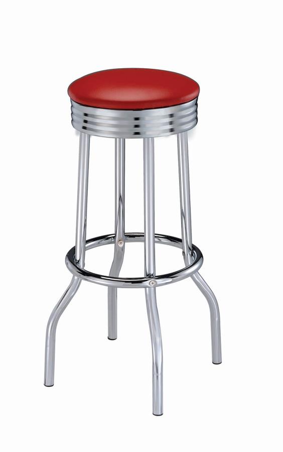 Upholstered Top Bar Stools Red and Chrome (Set of 2)_0