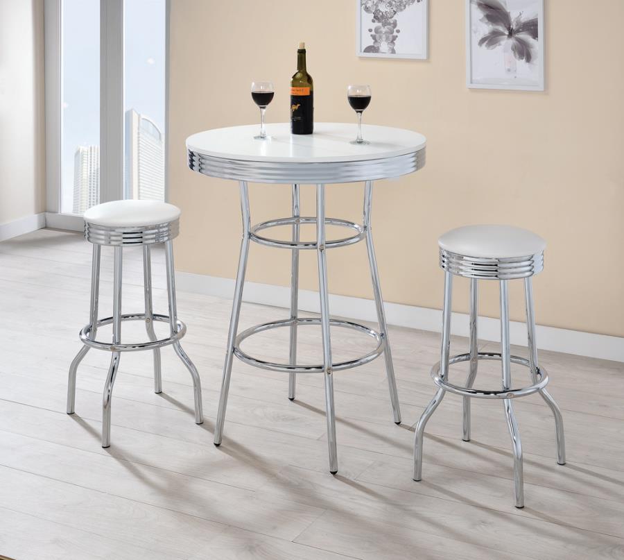 Upholstered Top Bar Stools White and Chrome (Set of 2)_2
