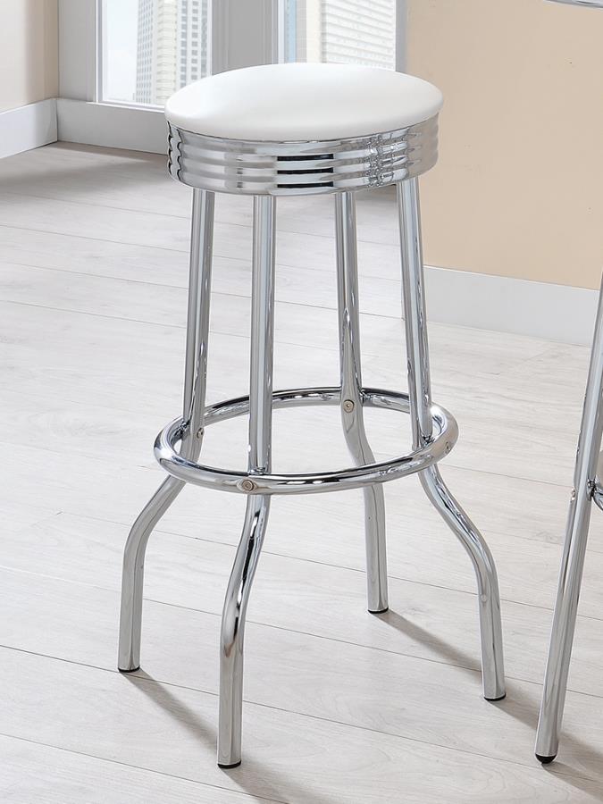 Upholstered Top Bar Stools White and Chrome (Set of 2)_0
