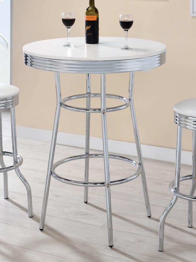 Round Bar Table Chrome and Glossy White_0