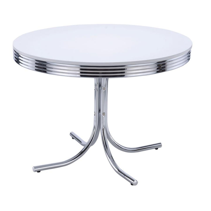 Retro Round Dining Table Glossy White and Chrome_2