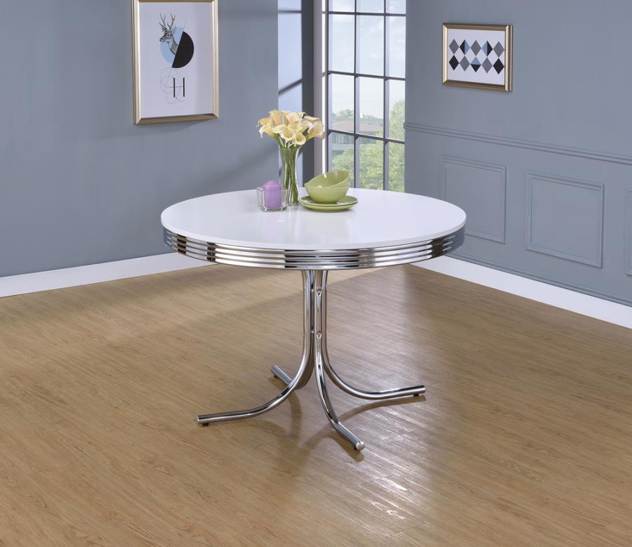 Retro Round Dining Table Glossy White and Chrome_0
