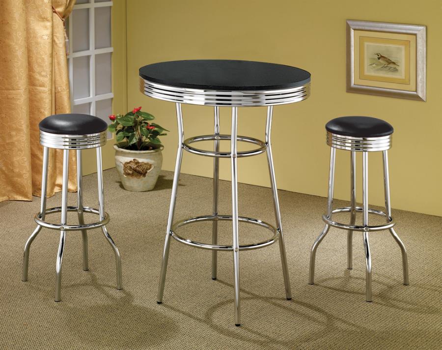 Upholstered Top Bar Stools Black and Chrome (Set of 2)_3