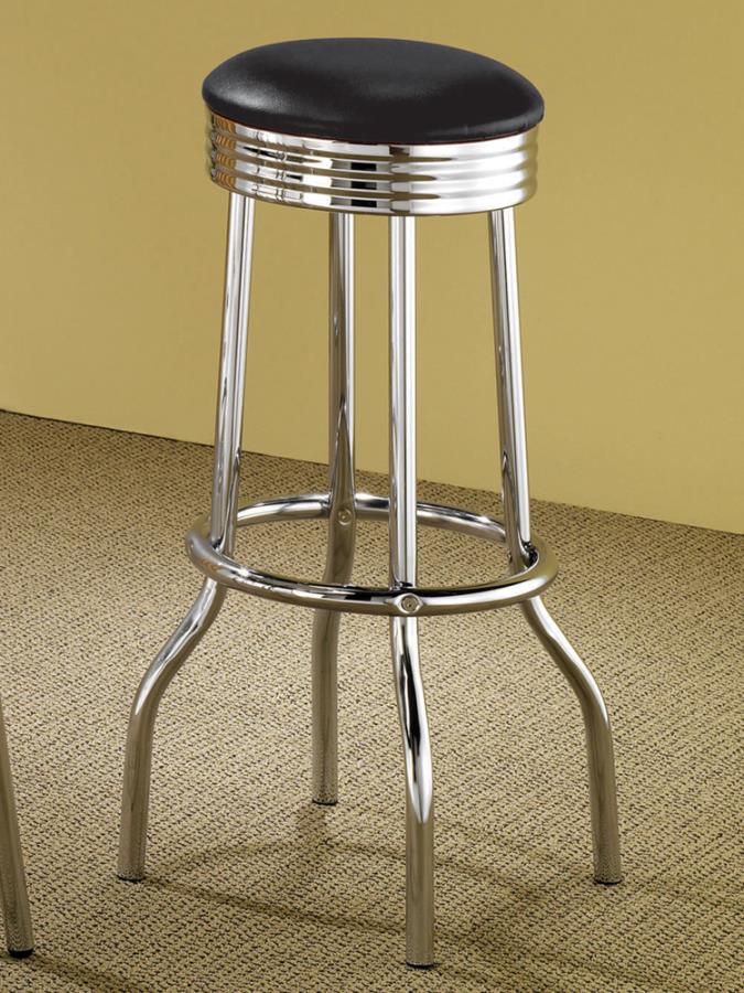 Upholstered Top Bar Stools Black and Chrome (Set of 2)_0