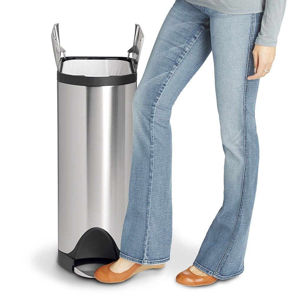 simplehuman - 45 Liter / 11.9 Gallon Butterfly Lid Kitchen Step Trash Can - Brushed Stainless Steel_2