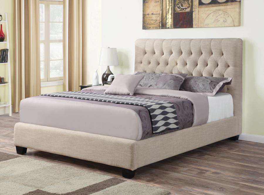 Chloe Tufted Upholstered California King Bed Oatmeal_0