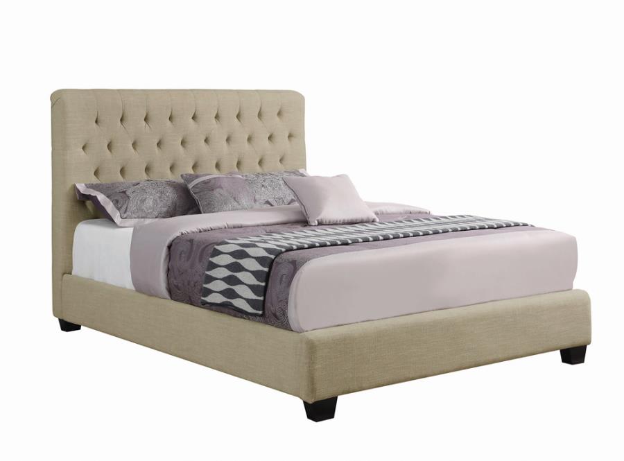 Chloe Tufted Upholstered Queen Bed Oatmeal_1