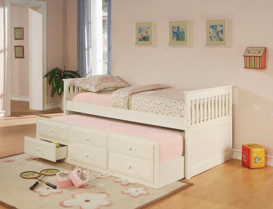 Twin Captain's Bed with Storage Trundle White_0