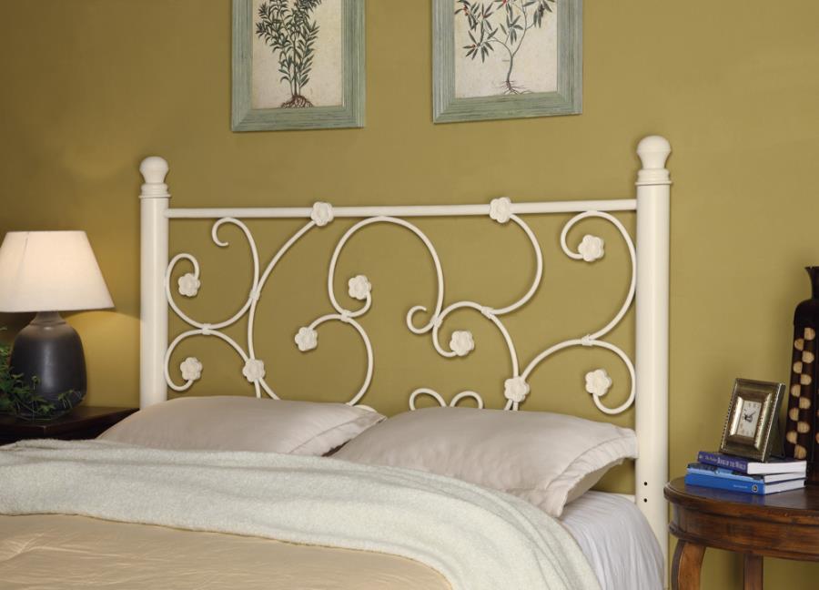 Full/Queen Headboard with Floral Pattern White_0
