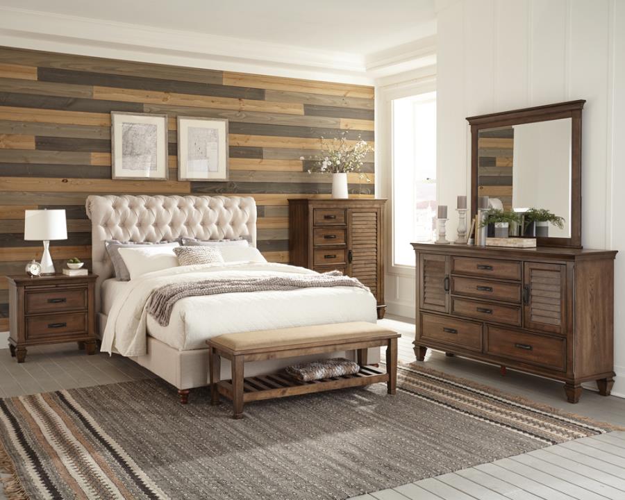 Devon 4-piece Upholstered California King Bedroom Set Beige and Burnished Oak_1