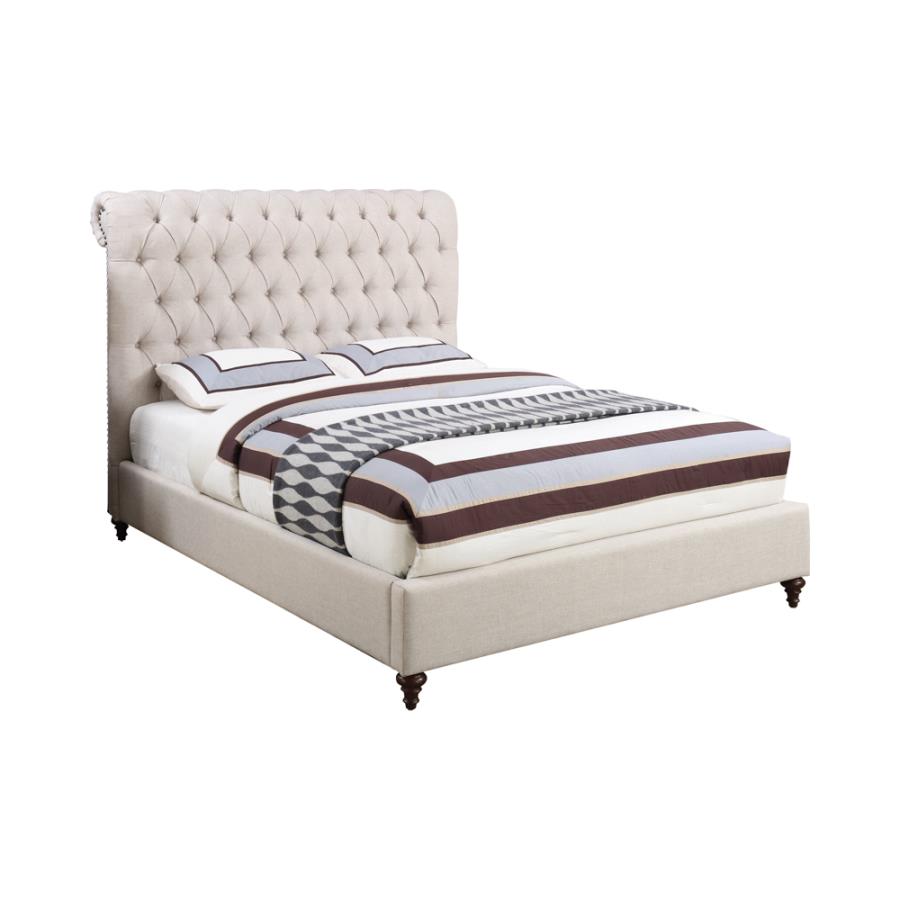 Devon Button Tufted Upholstered California King Bed Beige_4