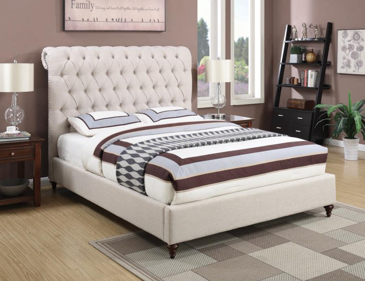 Devon Button Tufted Upholstered California King Bed Beige_0