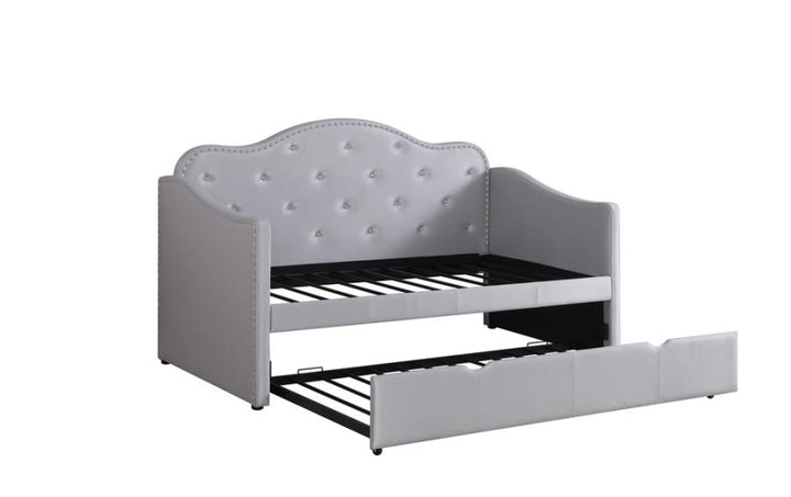 Upholstered Twin Daybed with Trundle Pearlescent Grey_13