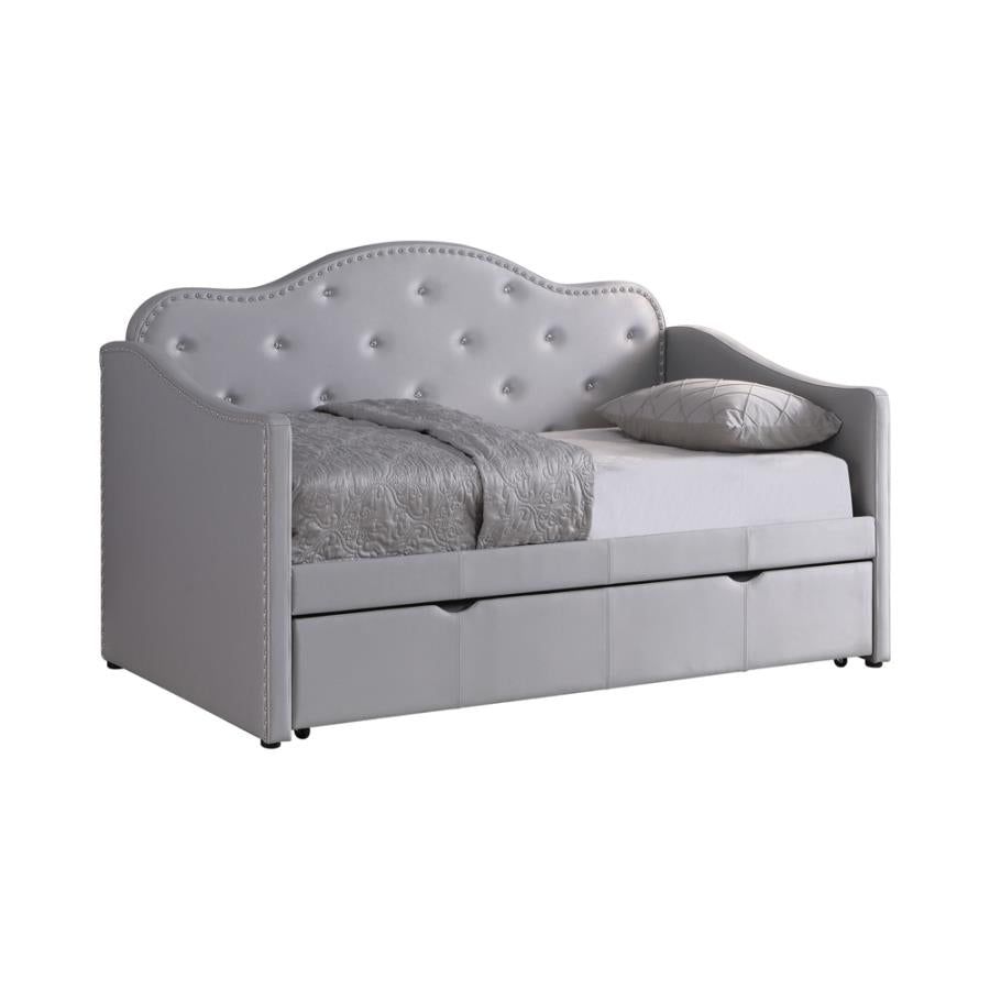 Upholstered Twin Daybed with Trundle Pearlescent Grey_1