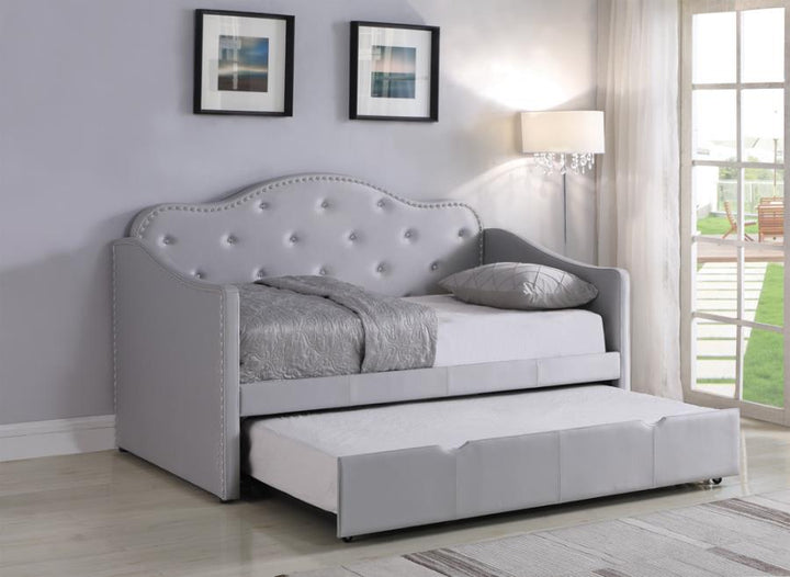 Upholstered Twin Daybed with Trundle Pearlescent Grey_8