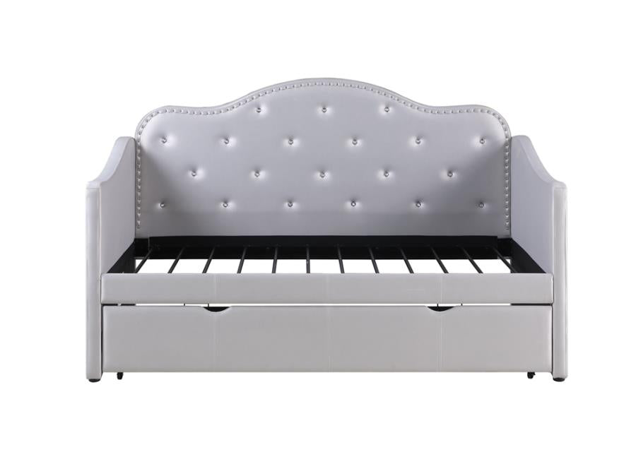 Upholstered Twin Daybed with Trundle Pearlescent Grey_2