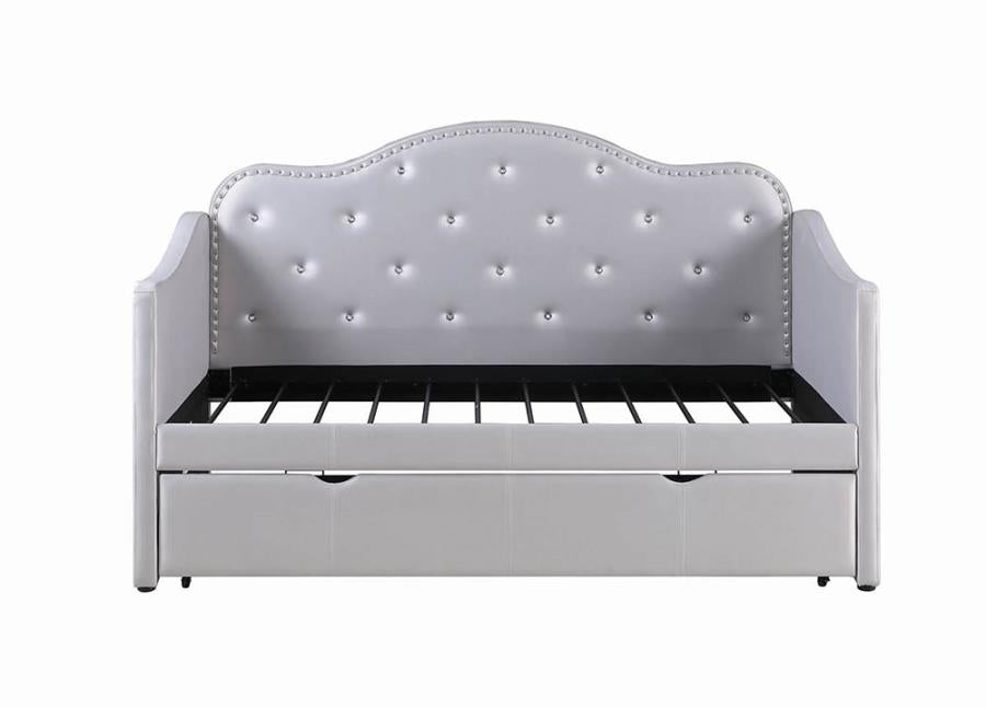 Upholstered Twin Daybed with Trundle Pearlescent Grey_7