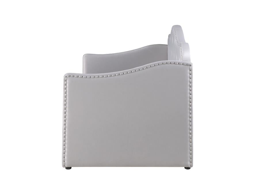Upholstered Twin Daybed with Trundle Pearlescent Grey_3