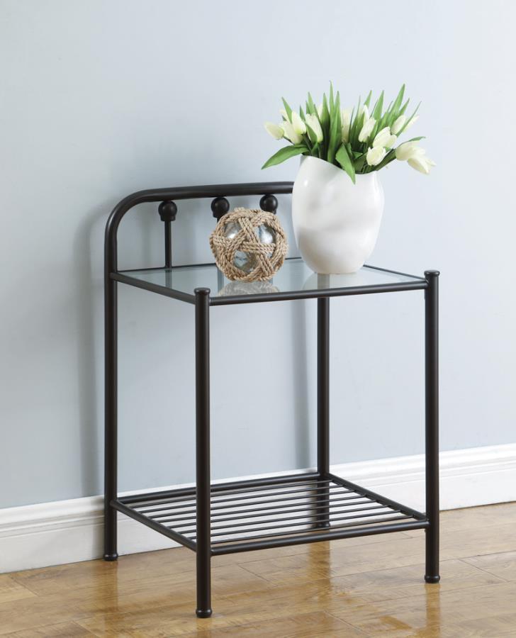 Livingston 1-shelf Nightstand with Glass Top Dark Bronze_0