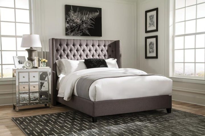 Bancroft Demi-wing Upholstered California King Bed Grey_1