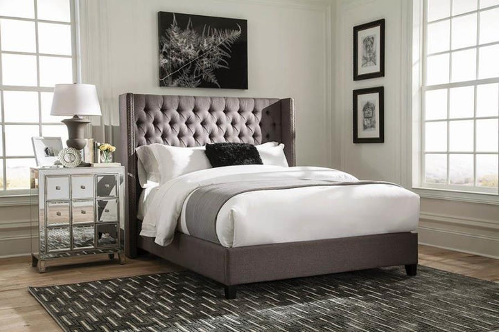 Bancroft Demi-wing Upholstered California King Bed Grey_0