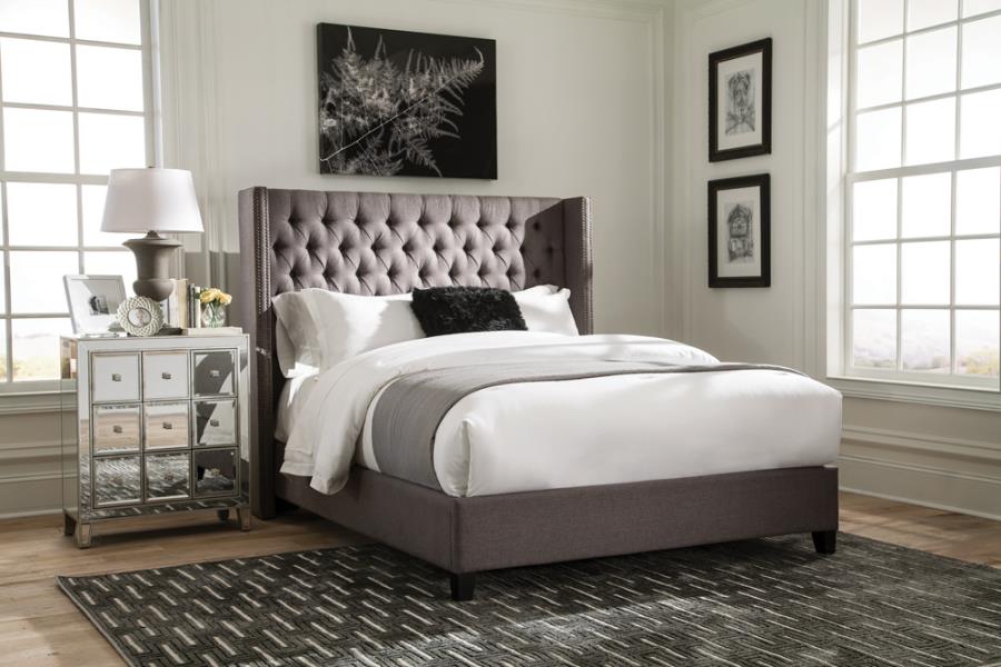 Bancroft Demi-wing Upholstered Queen Bed Grey_1