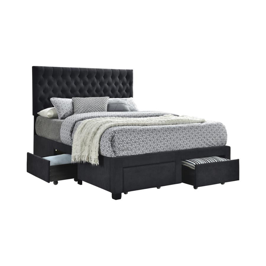 Soledad Eastern King 4-drawer Button Tufted Storage Bed Charcoal_1