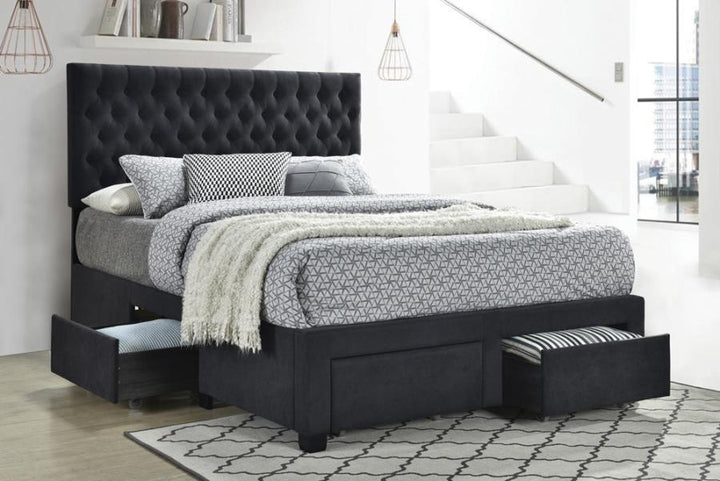 Soledad Eastern King 4-drawer Button Tufted Storage Bed Charcoal_0