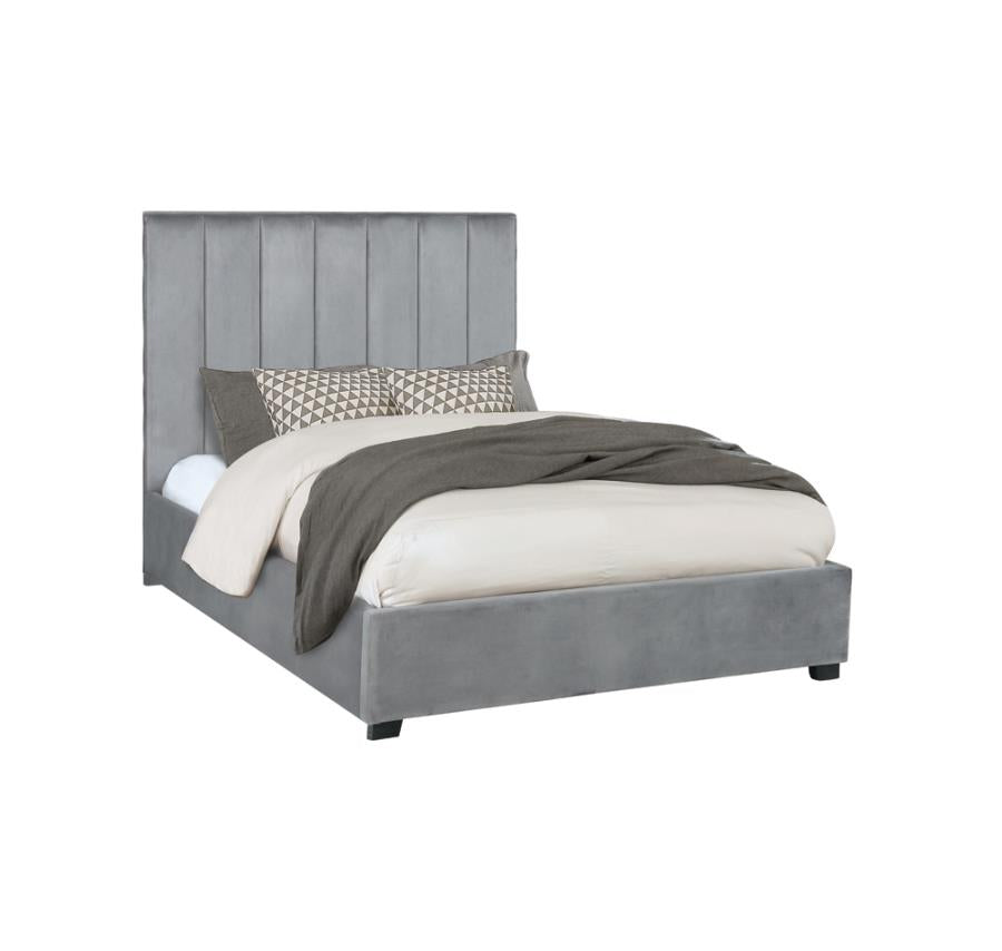 Arles Queen Vertical Channeled Tufted Bed Grey_0