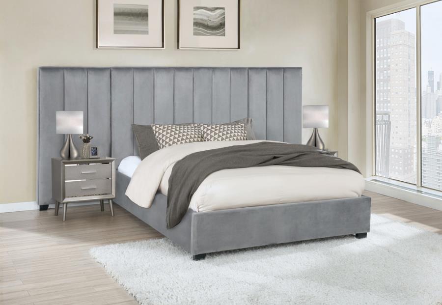 Arles Queen Vertical Channeled Tufted Bed Grey_1