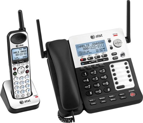 AT&T - SB67138 SynJ® Expandable 4-Line Corded/Cordless Small Business Phone System - Black/Silver_0