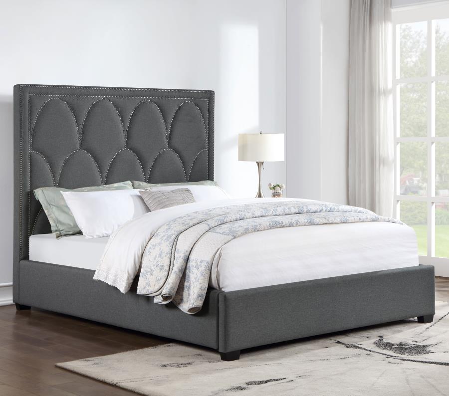 Bowfield Upholstered Bed with Nailhead Trim Charcoal_0