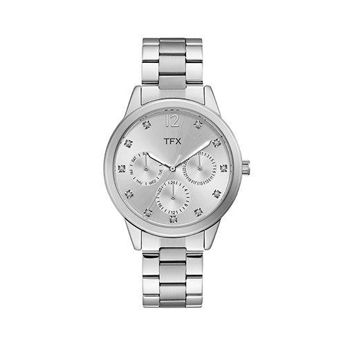 TFX Ladies Silver-Tone SS Crystal Watch Silver Dial_0