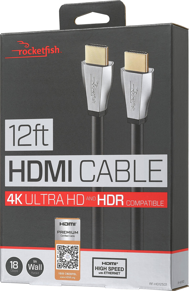 Rocketfish™ - 12' 4K UltraHD/HDR In-Wall Rated HDMI Cable - Black_3