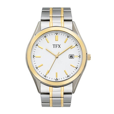 TFX Mens Two Tone Stainless Steel Watch White Dial_0