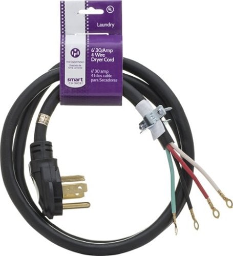 Smart Choice - 6' 30-Amp 4-Prong Dryer Cord with Eyelet Terminals - Black_0