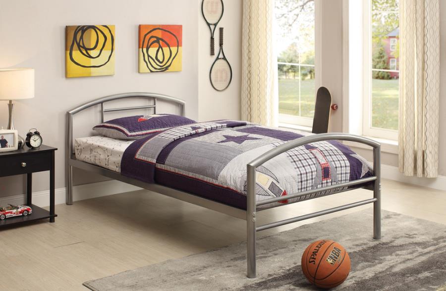 Baines Twin Metal Bed with Arched Headboard Silver_0