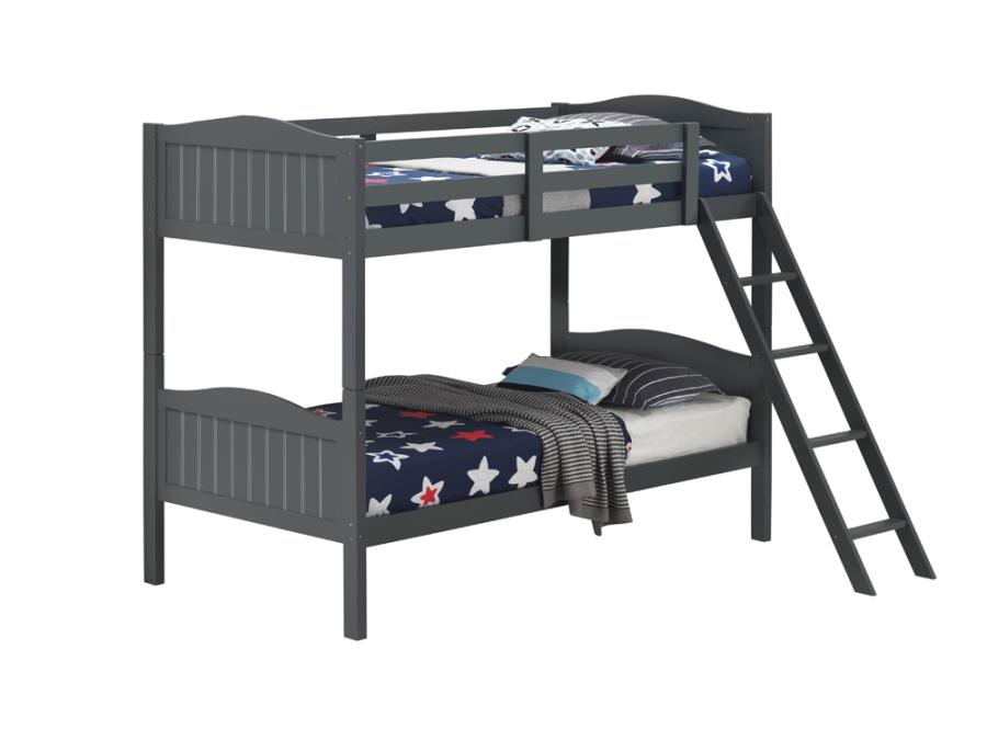 Littleton Twin/Twin Bunk Bed with Ladder Grey_1