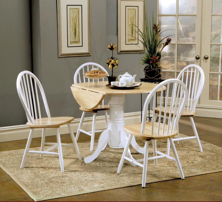 5-piece Drop Leaf Dining Set Natural Brown and White_0