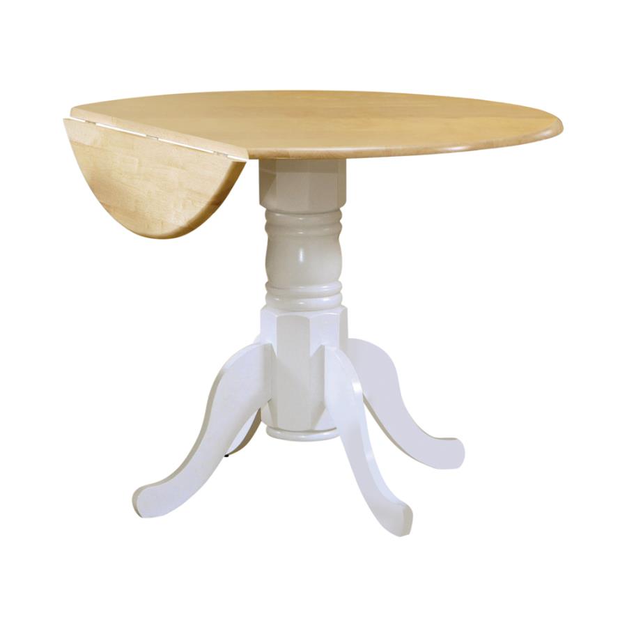 Drop Leaf Round Dining Table Natural Brown and White_2
