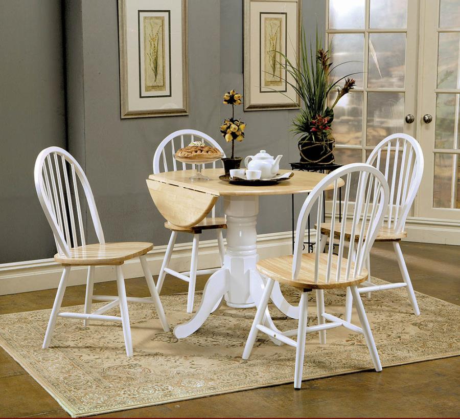 Drop Leaf Round Dining Table Natural Brown and White_0