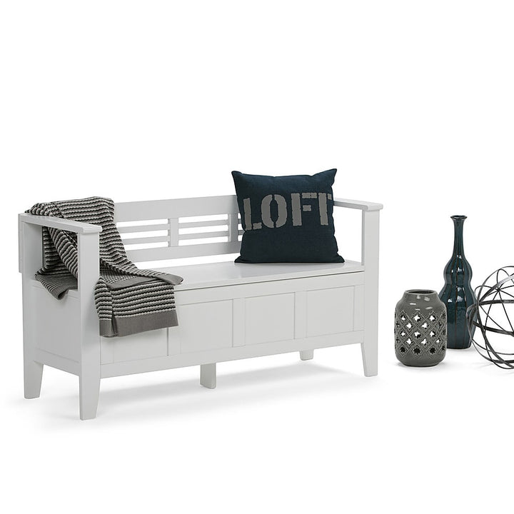 Simpli Home - Adams Entryway Storage Bench With Backrest - White_3